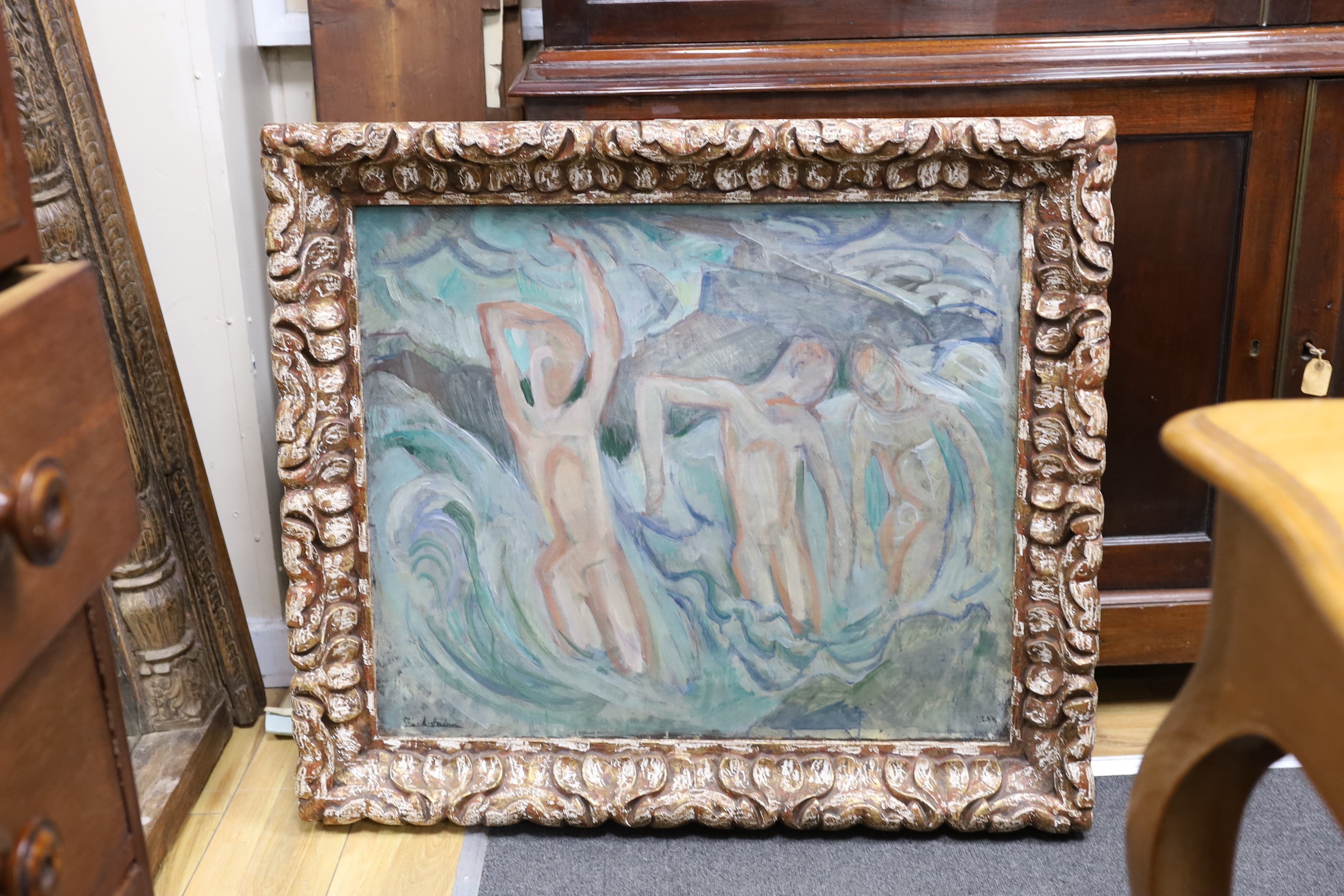 Elsie Marion Henderson (1880-1967), oil on canvas, ‘The Bathers’, Studio stamp, 63 x 75cm